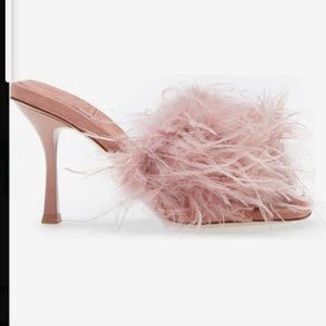 Chauffeur blush Jeffrey Campbell feathers heels